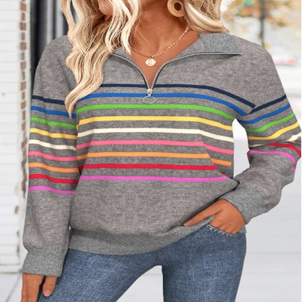 modlily dark grey tummy coverage multi stripe print sweatshirt