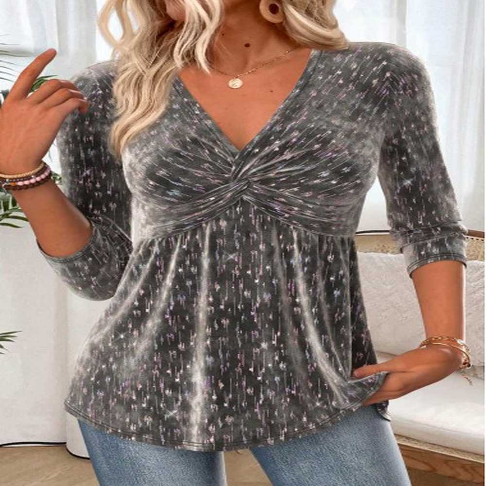 modlily dark grey twist long sleeve v neck t shirt