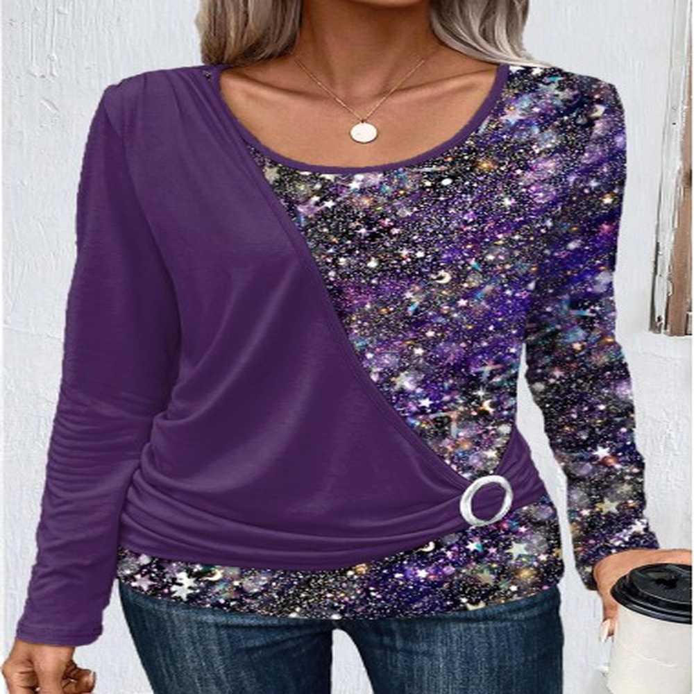 modlily dark purple patchwork long sleeve t shirt xl