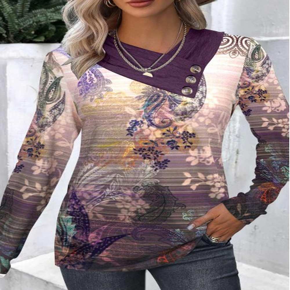 modlily dark reddish purple button paisley print t shirt
