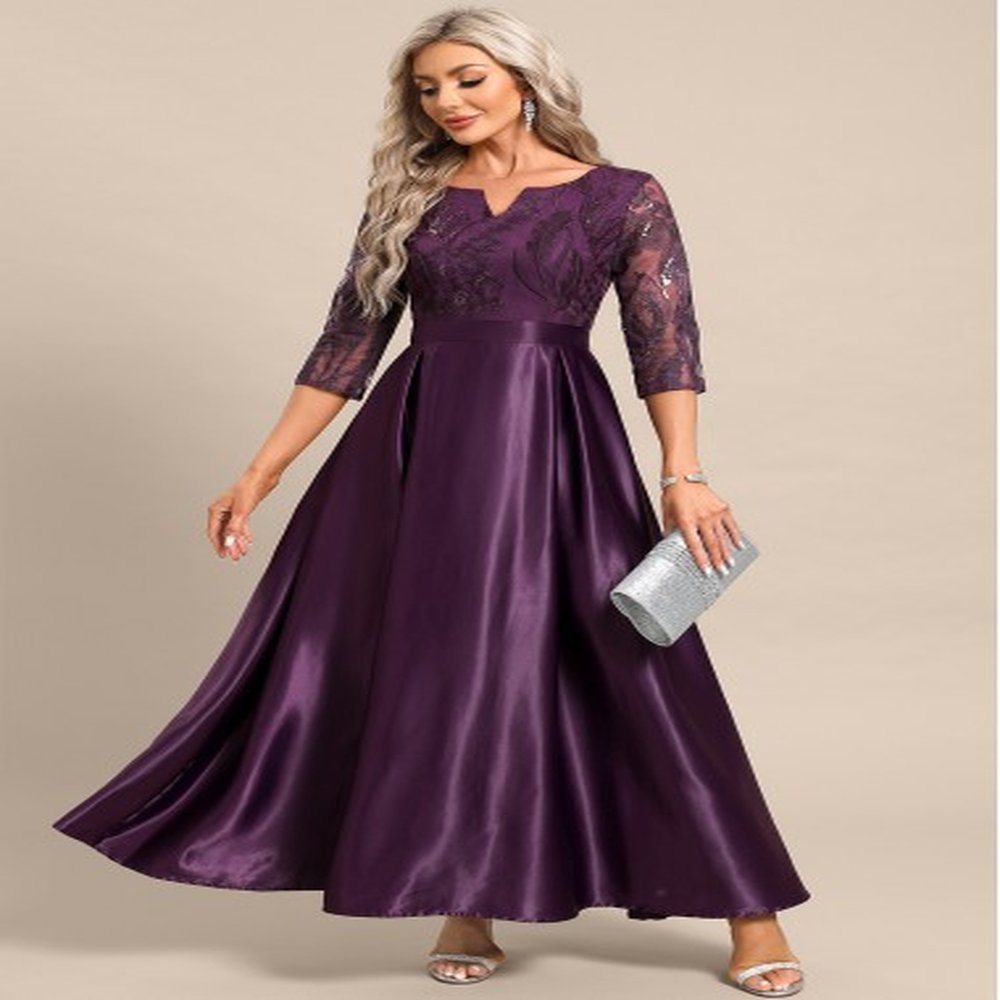 modlily dark reddish purple lace maxi sleeve dress