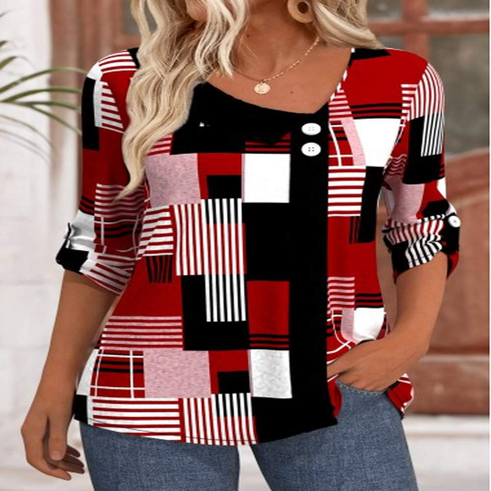modlily deep red geometric print t shirt l