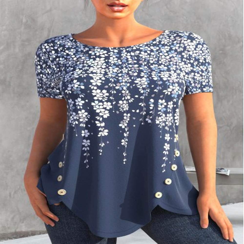 modlily denim blue asymmetry floral print t shirt xl