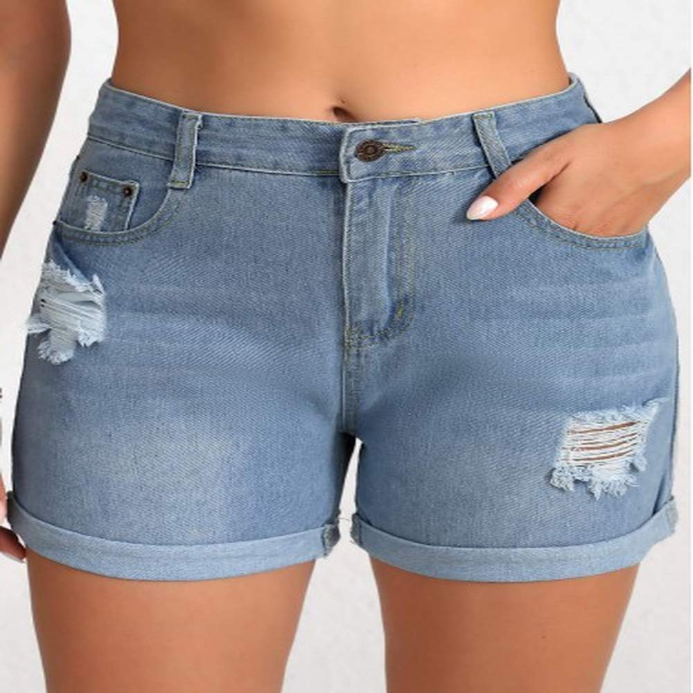 modlily denim blue button regular high waisted shorts m