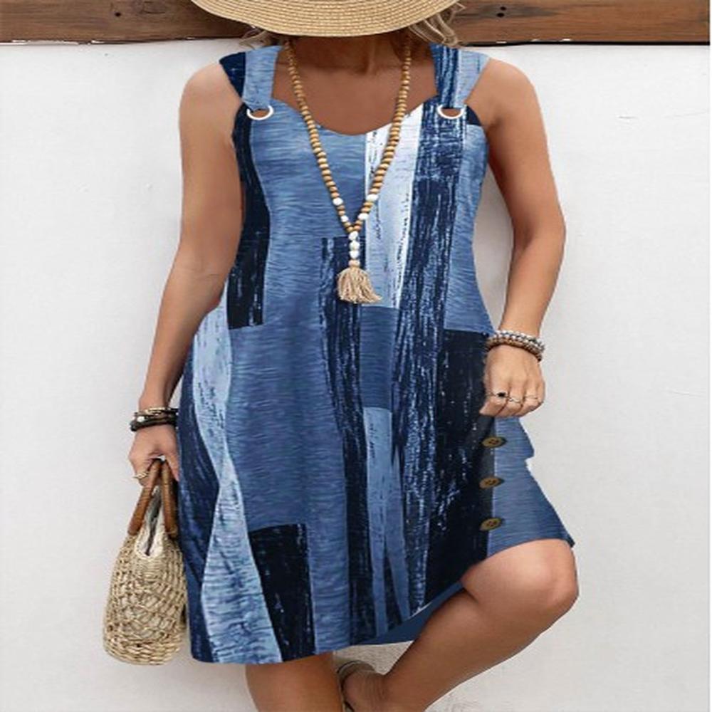 modlily denim blue circular ring graffiti print a line dress