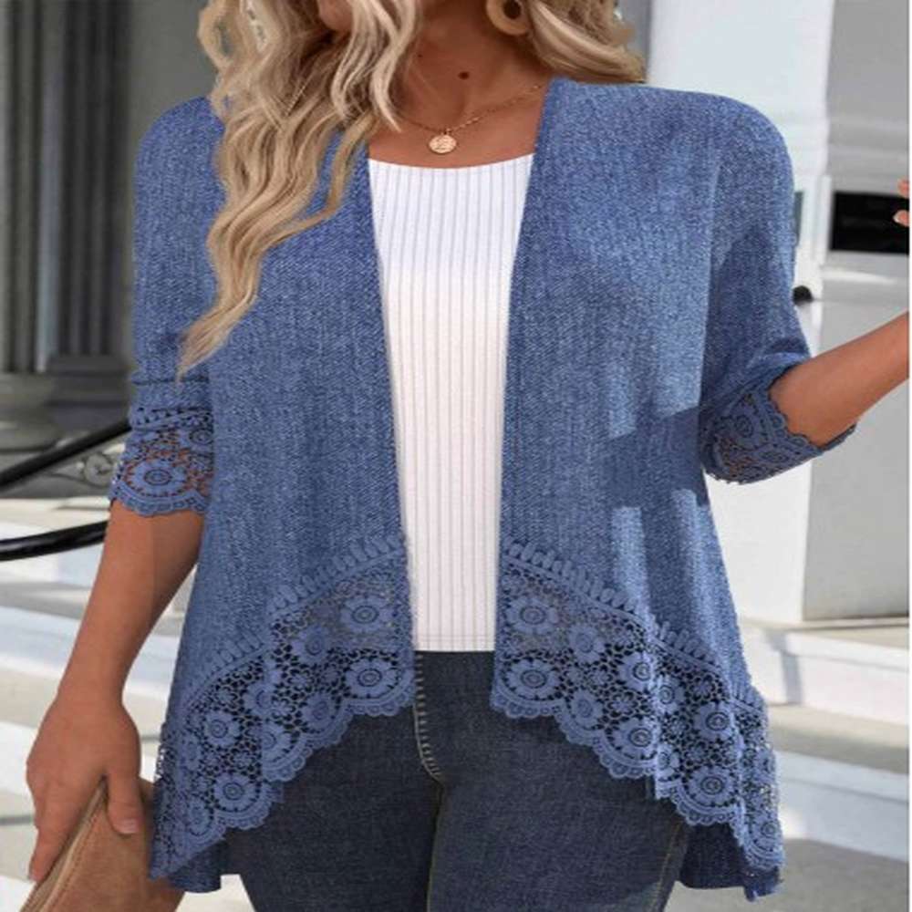 modlily denim blue patchwork sleeve light cardigan m