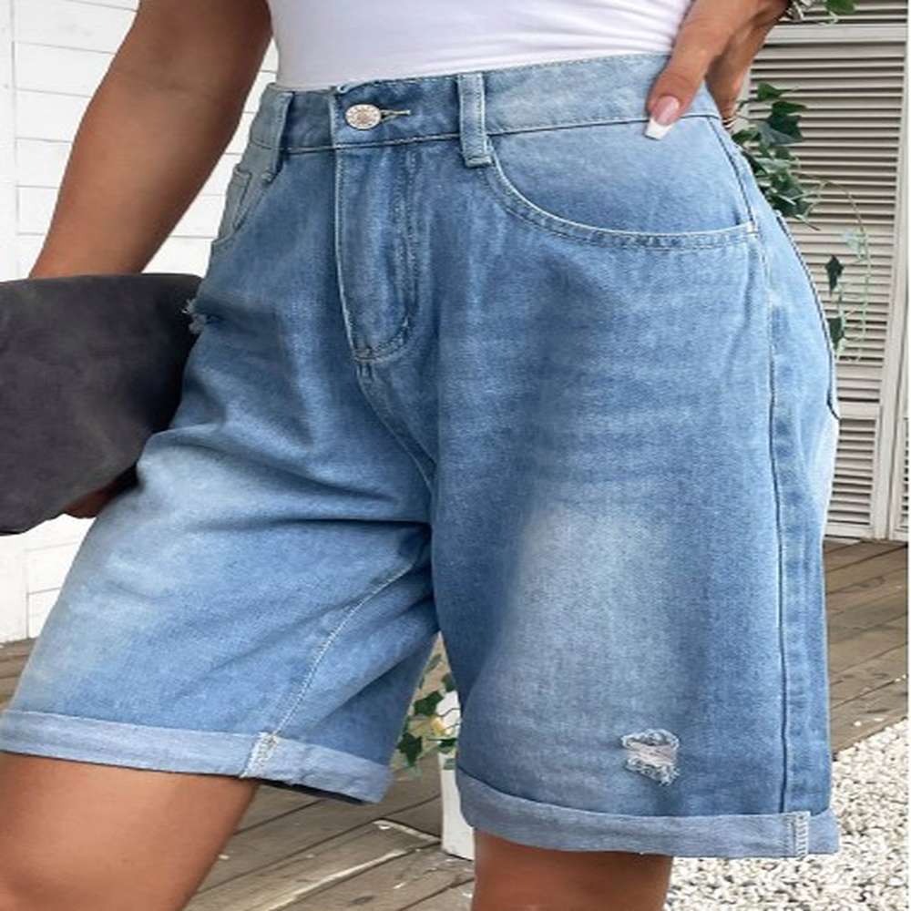 modlily denim blue pocket button fly high waisted shorts