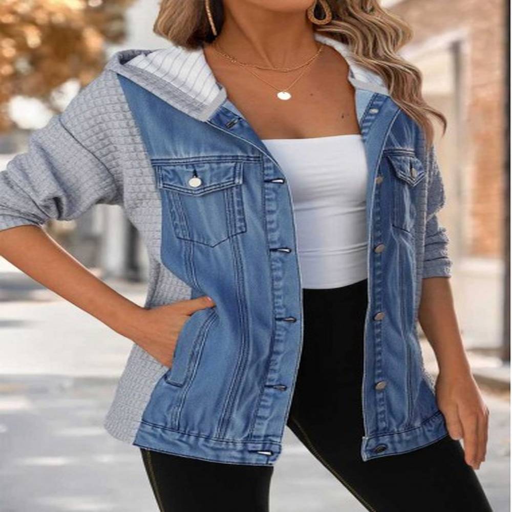 modlily denim blue tummy coverage long sleeve hooded coat