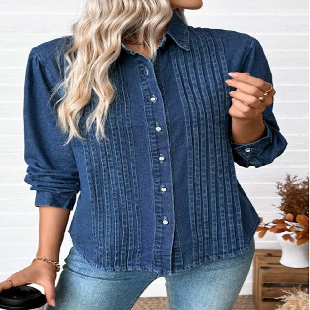 modlily denim blue tummy coverage long sleeve shirt xl