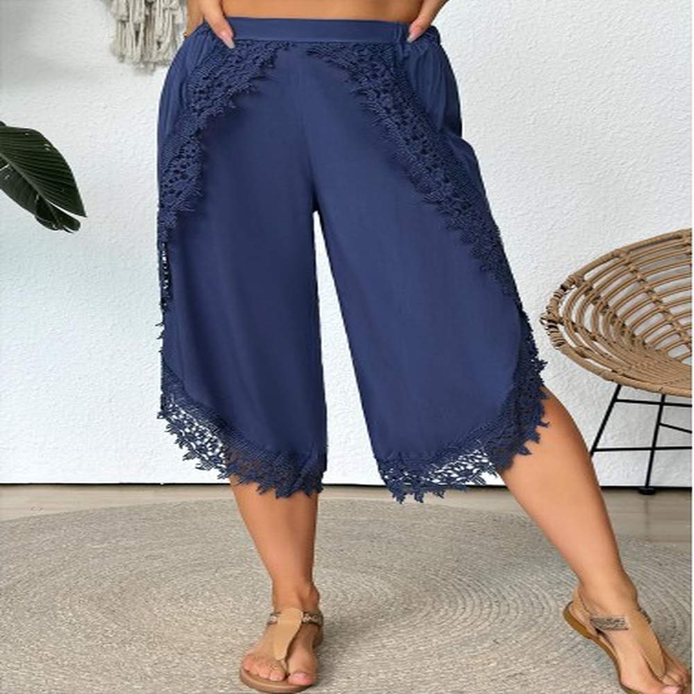 modlily denim blue wide leg elastic waist mid waisted pants