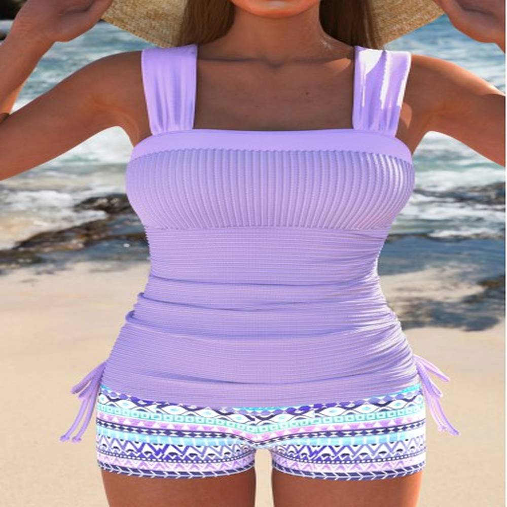 modlily drawstring geometric print light purple tankini set s
