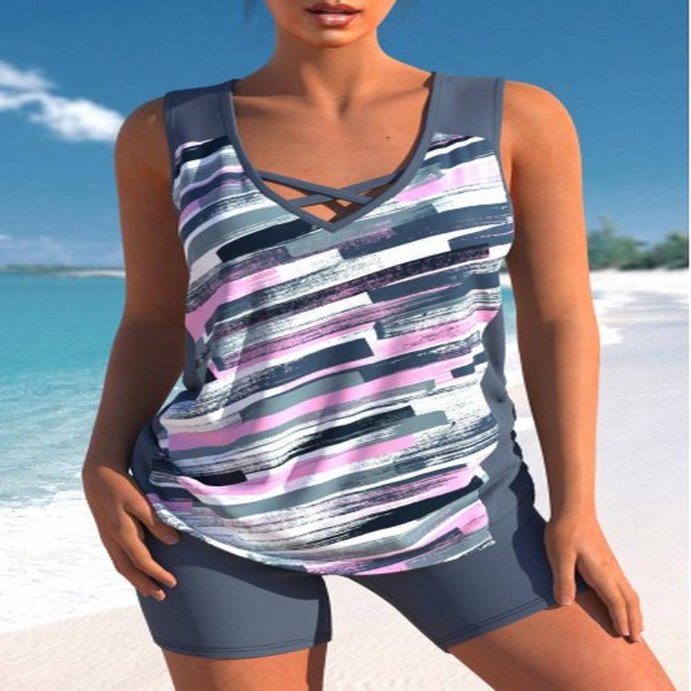 modlily drawstring mid waisted graffiti print dark grey tankini set