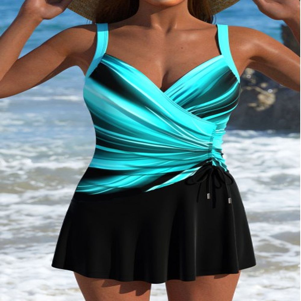 modlily drawstring ombre cyan one piece swimdress m