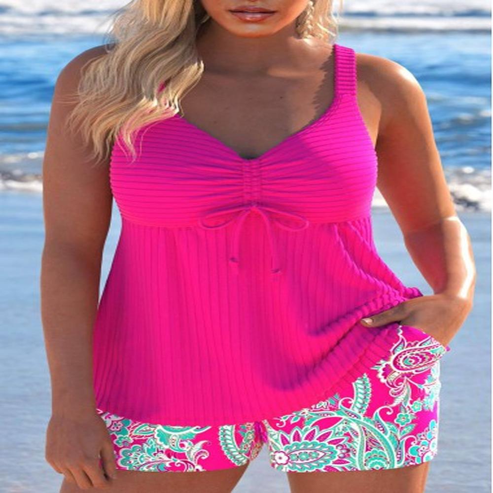 modlily drawstring paisley print hot pink tankini set s