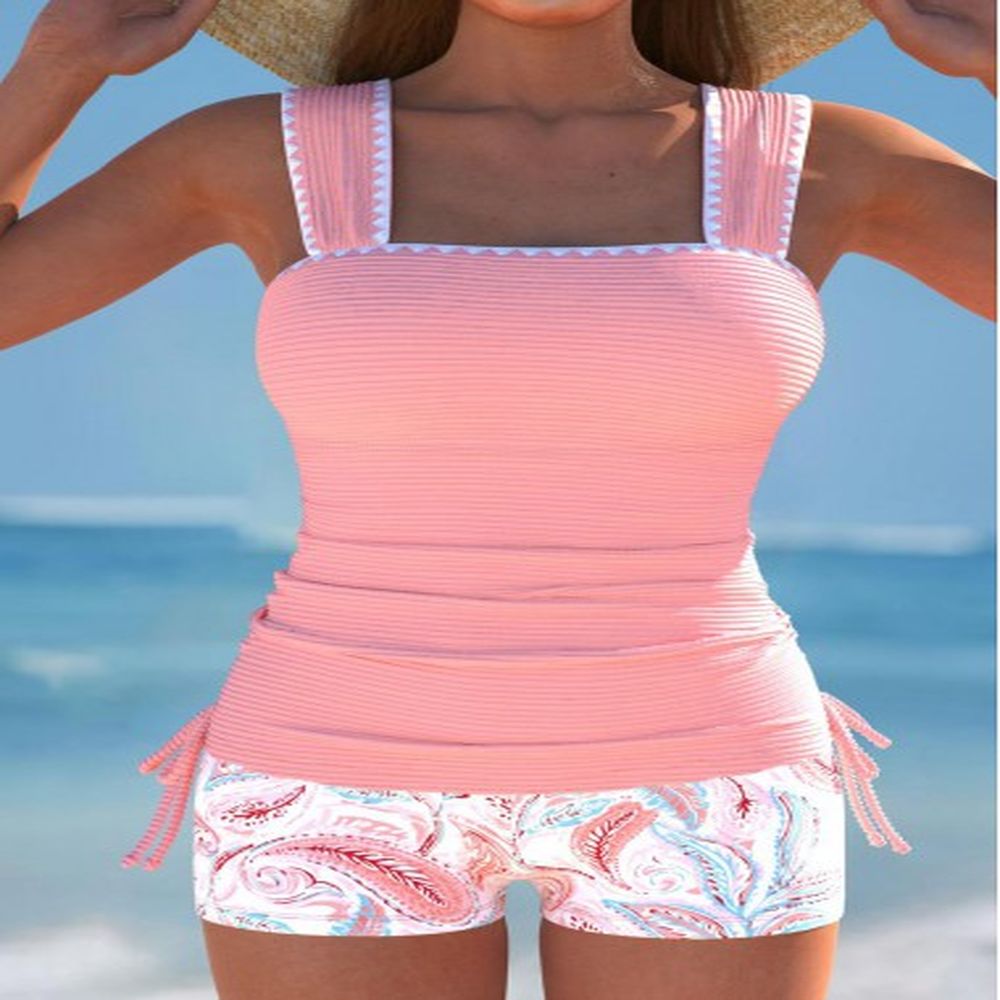 modlily drawstring paisley print pink tankini set s