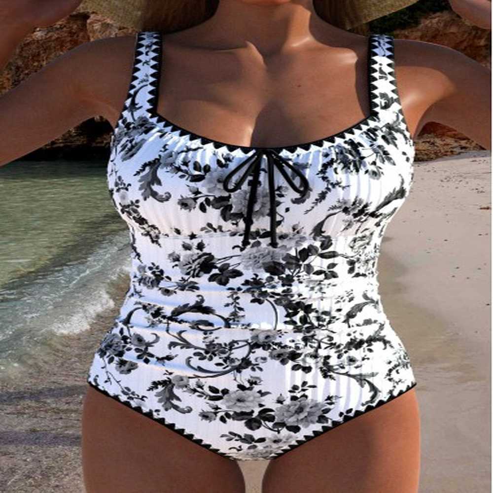 modlily drawstring random floral print black one piece swimwear