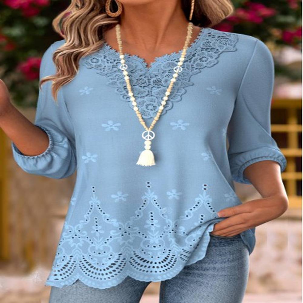 modlily dusty blue long sleeve split neck blouse l