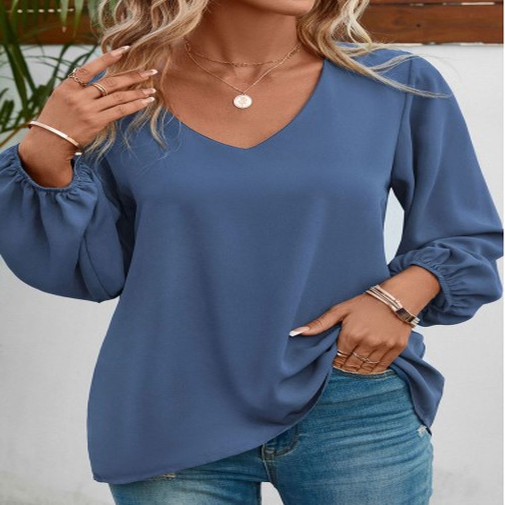 modlily dusty blue long sleeve v neck blouse xl