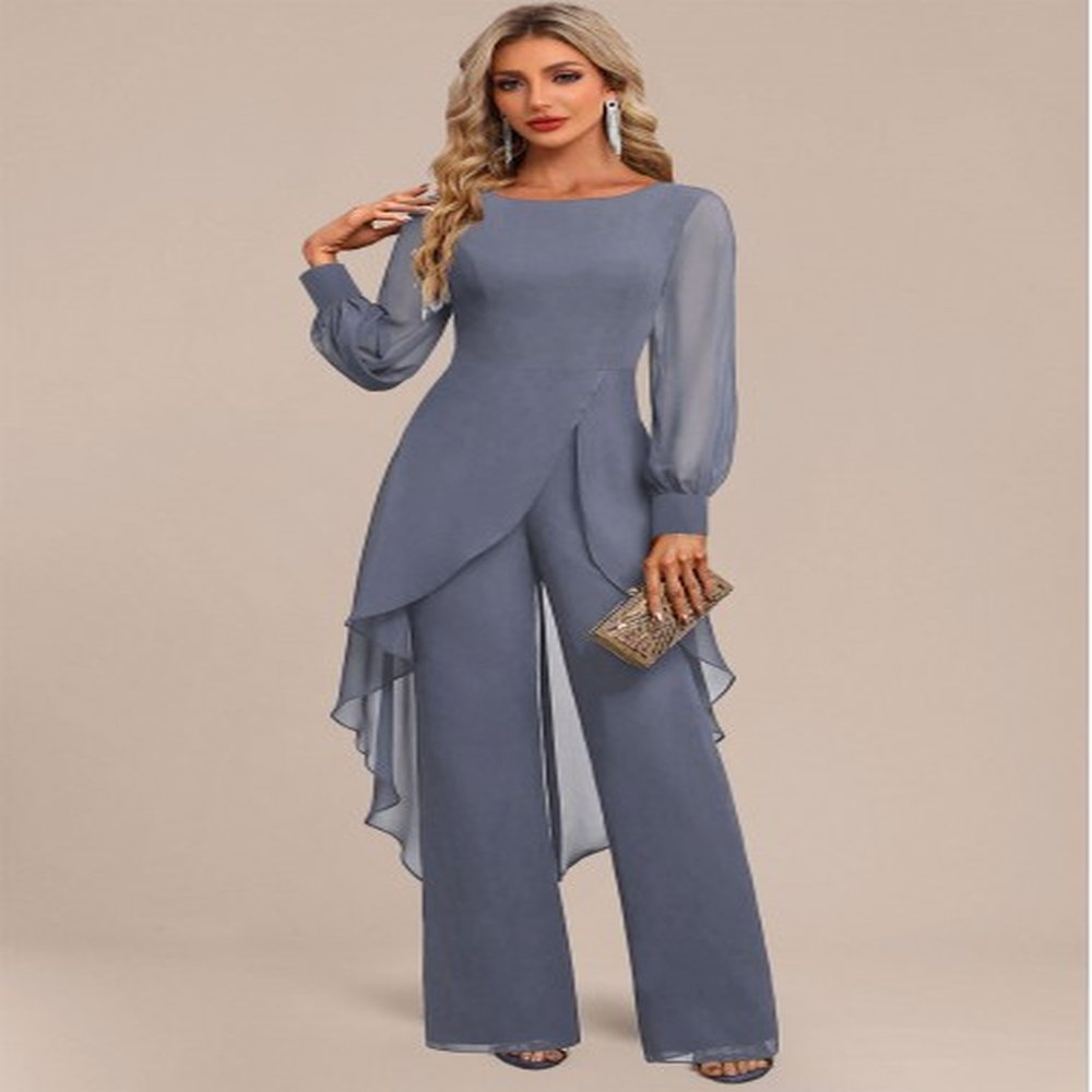 modlily dusty blue patchwork long scoop neck jumpsuit xxl