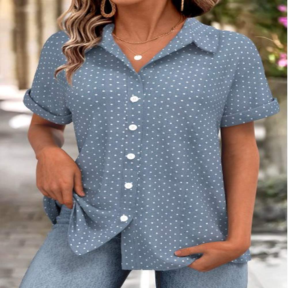 modlily dusty blue polka dot short sleeve shirt s