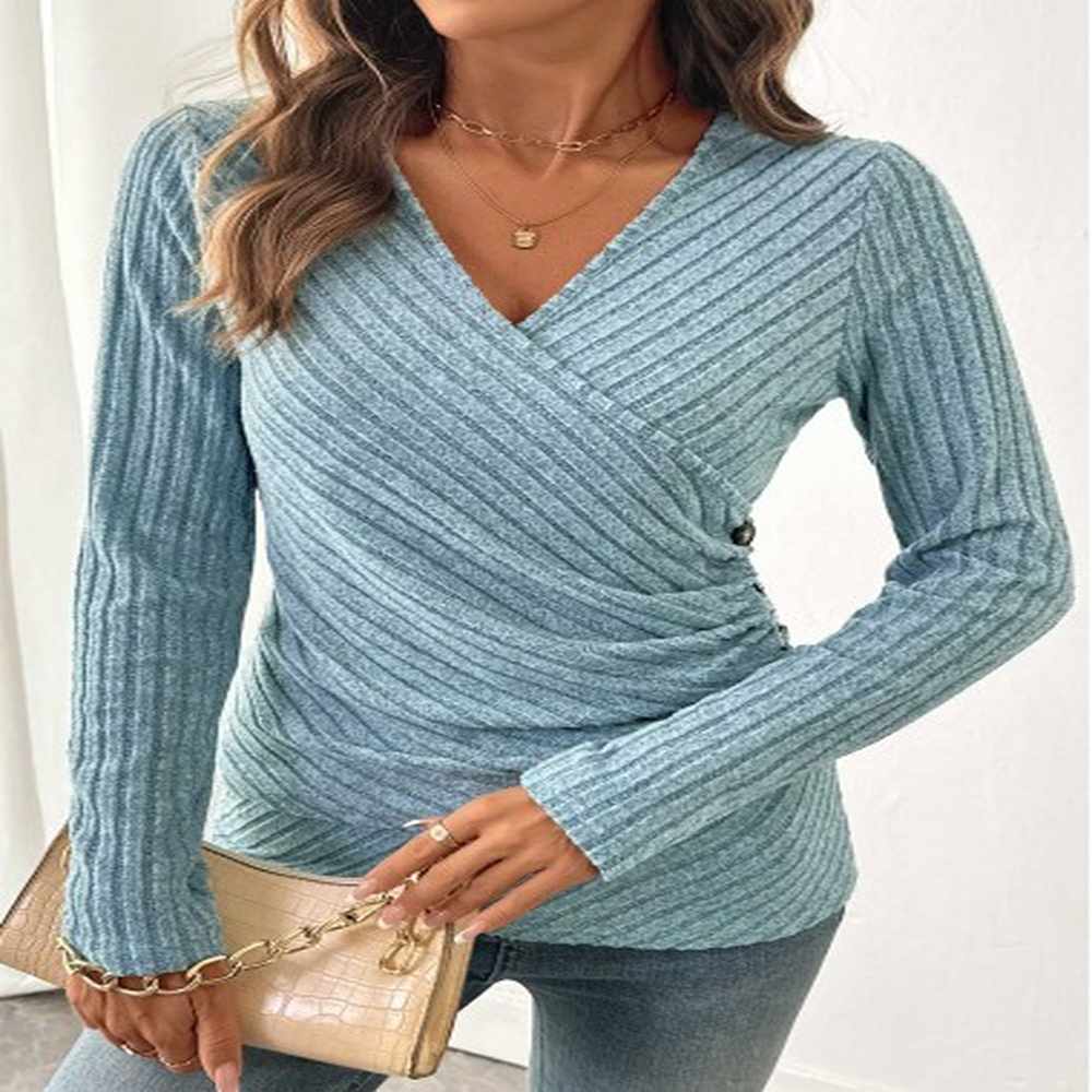 modlily dusty blue surplice long sleeve v neck t shirt