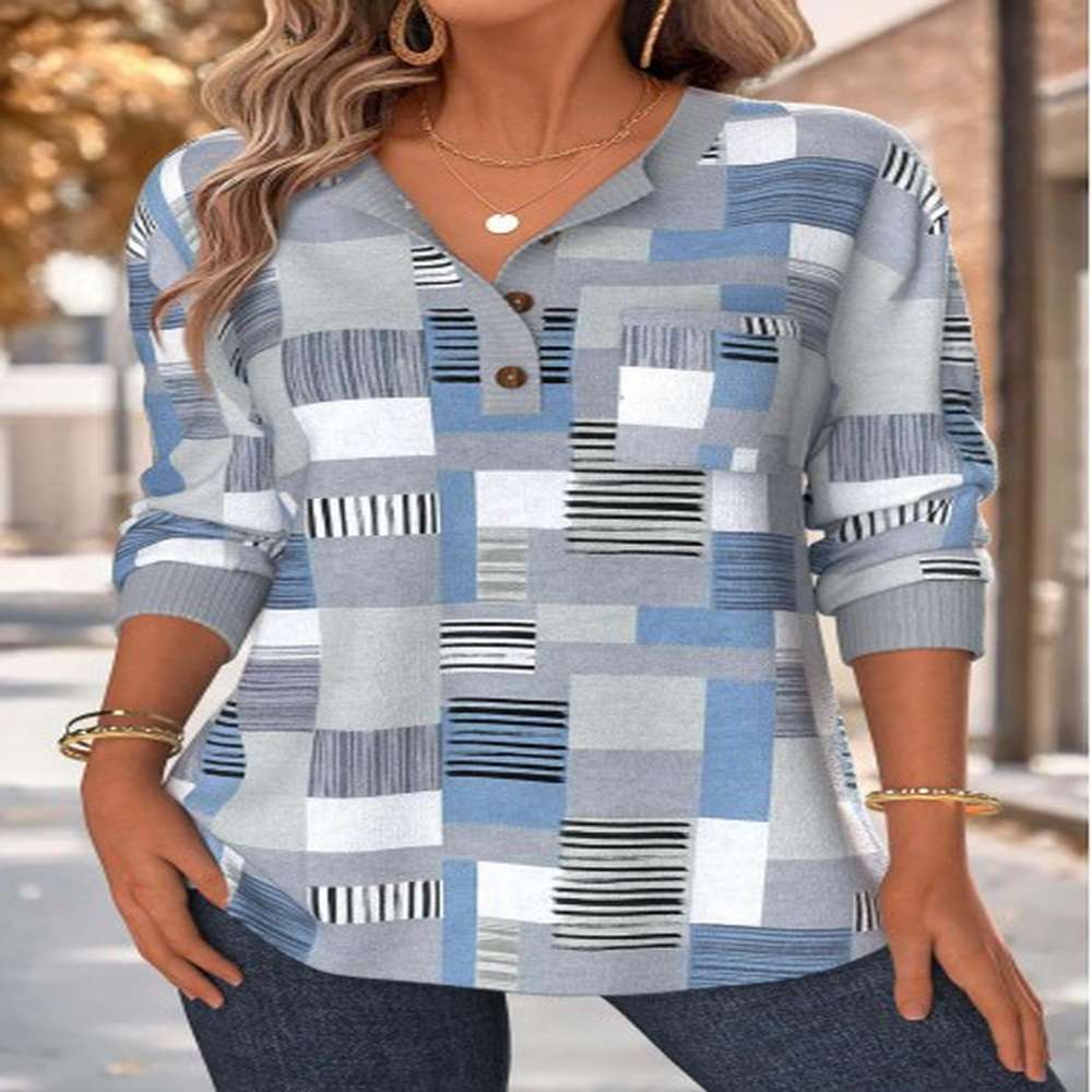 modlily dusty blue tummy coverage geometric print long sleeve sweatshirt