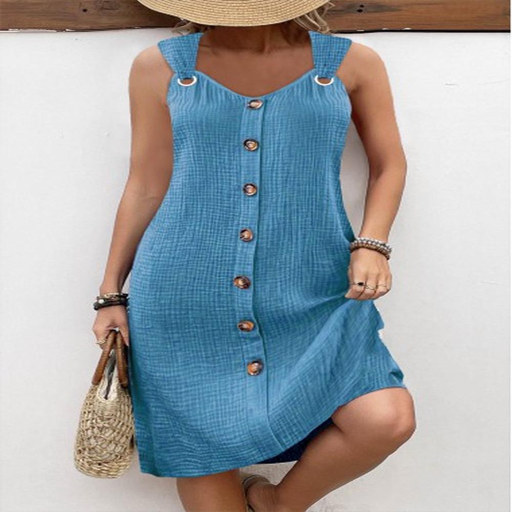 modlily dusty blue tummy coverage sleeveless v neck dress