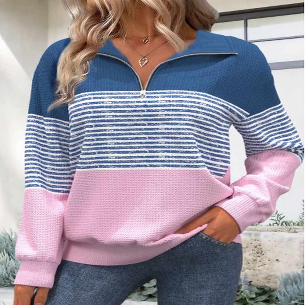 modlily dusty blue zipper striped long sleeve sweatshirt m