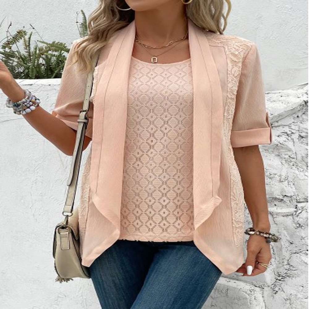 modlily dusty pink half sleeve fake two piece twinset