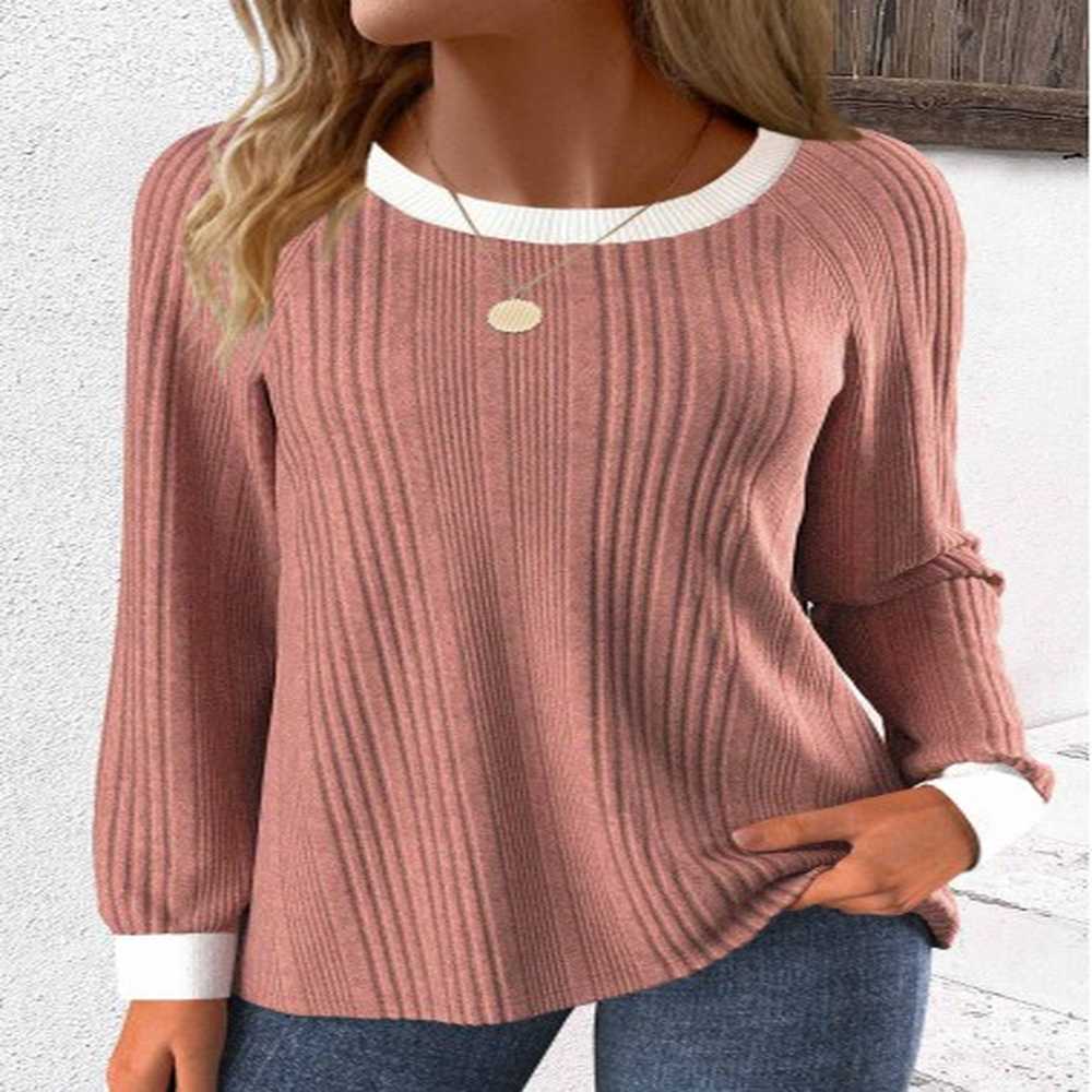 modlily dusty pink patchwork long sleeve round neck sweatshirt