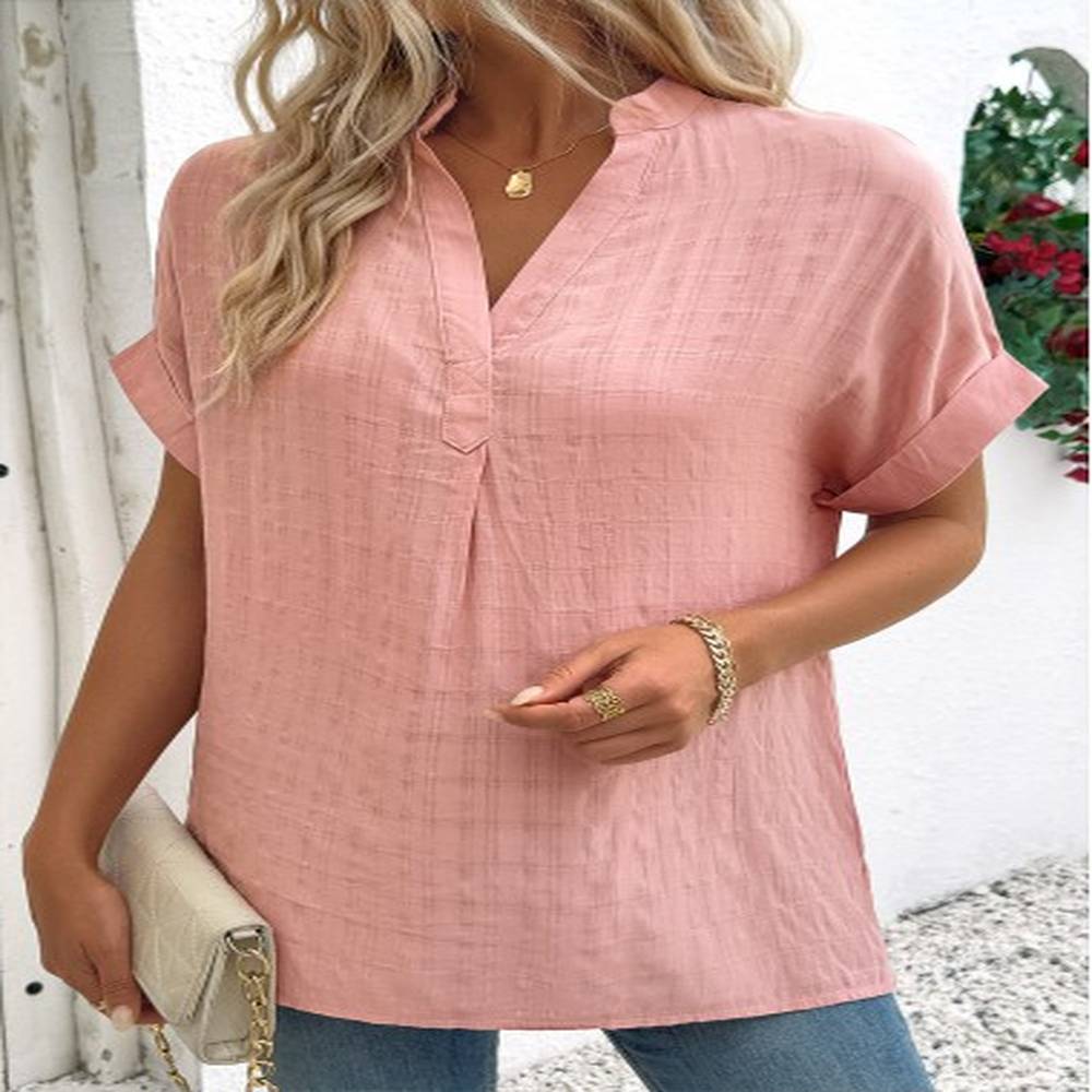 modlily dusty pink short sleeve split neck blouse m