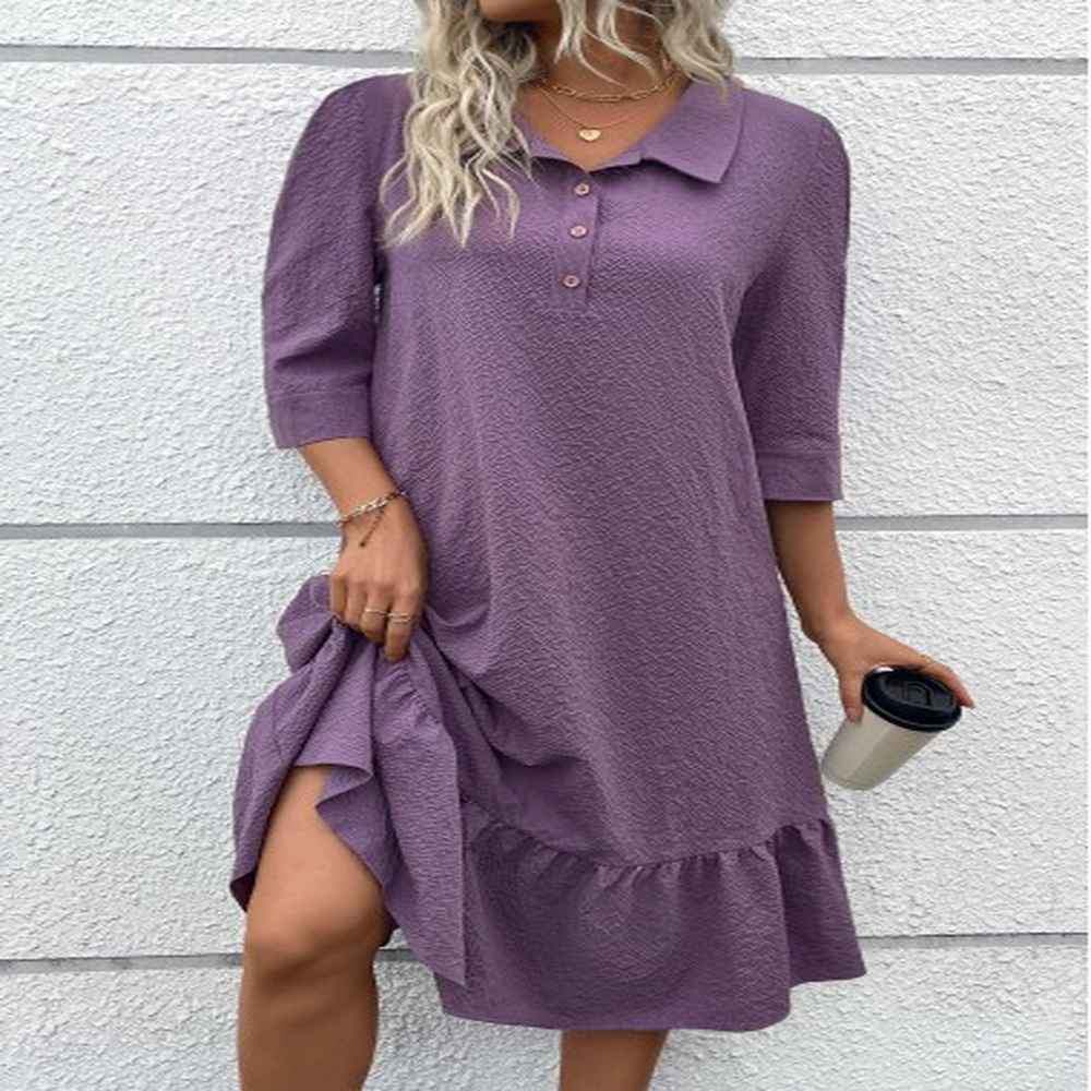 modlily dusty purple button a line belted sleeve dress