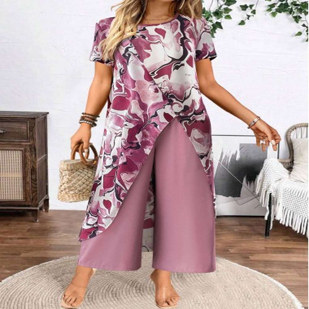 modlily dusty purple two piece floral print half sleeve top