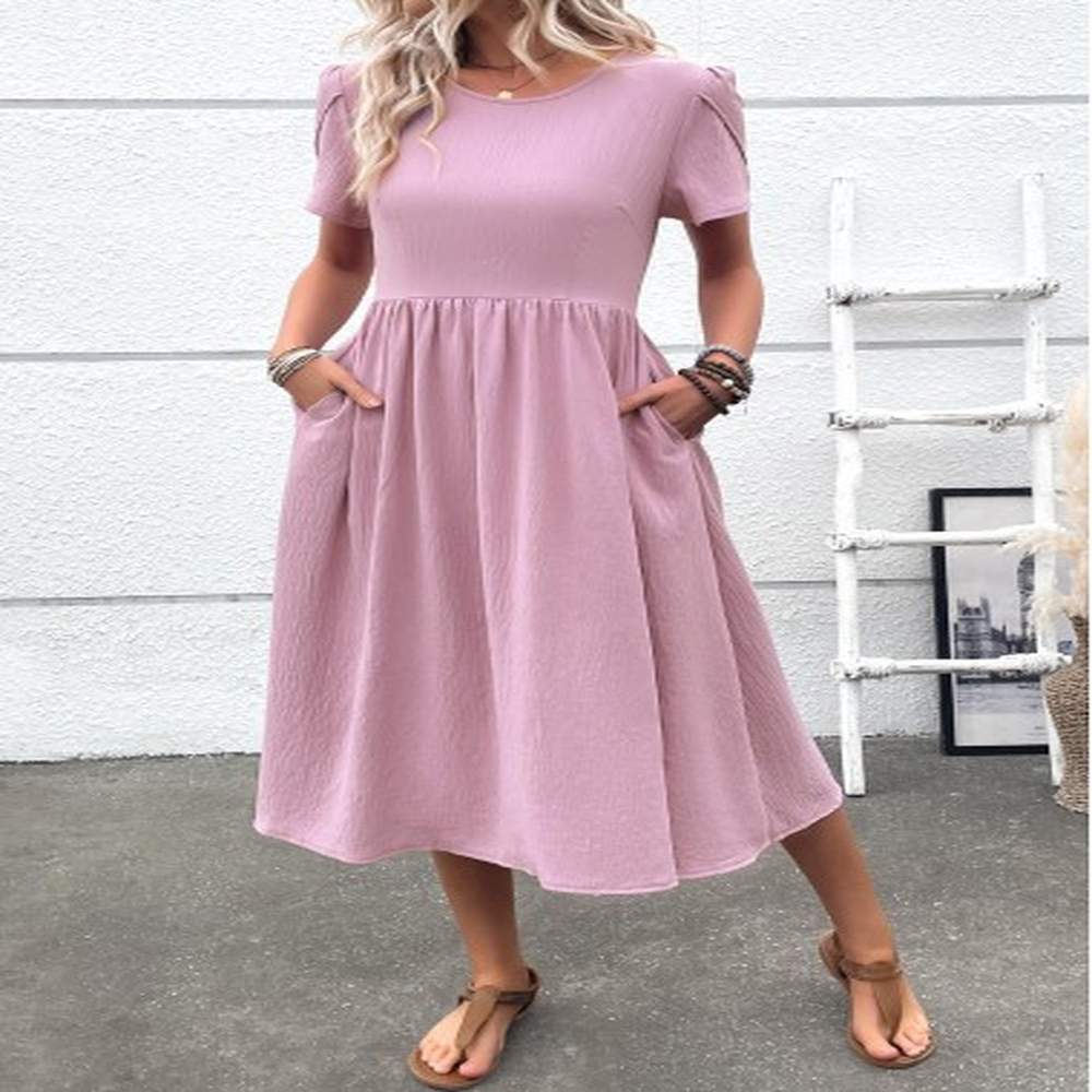 modlily dusty purple zipper short sleeve round neck dress