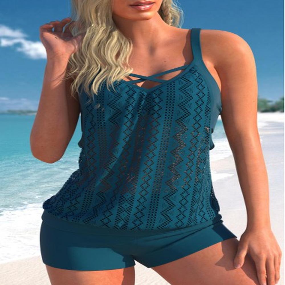 modlily fake in mid waisted peacock blue tankini set