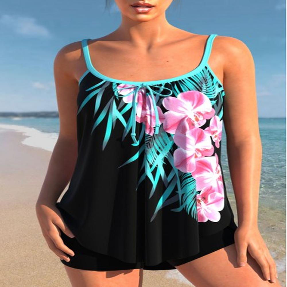 modlily floral print black bowknot tankini top s