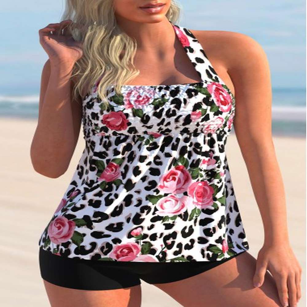 modlily floral print leopard halter tankini set s