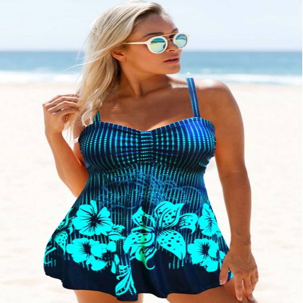 modlily floral print wide strap cyan swimdress and panty