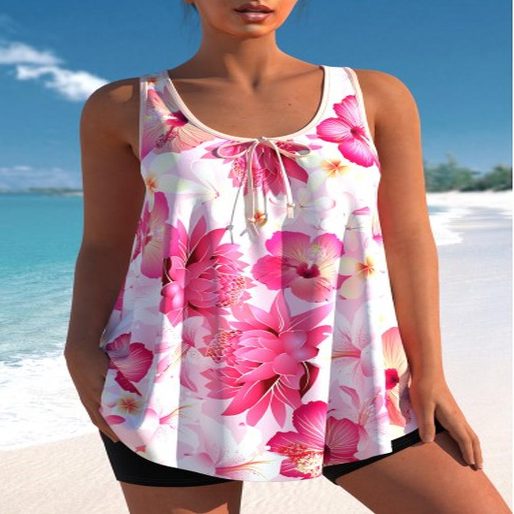 modlily floral print wide strap pink tankini set s
