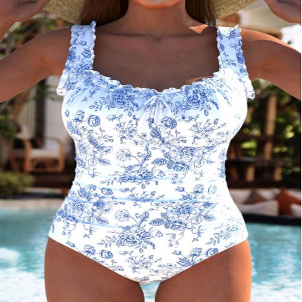 modlily frill floral print white one piece swimwear m