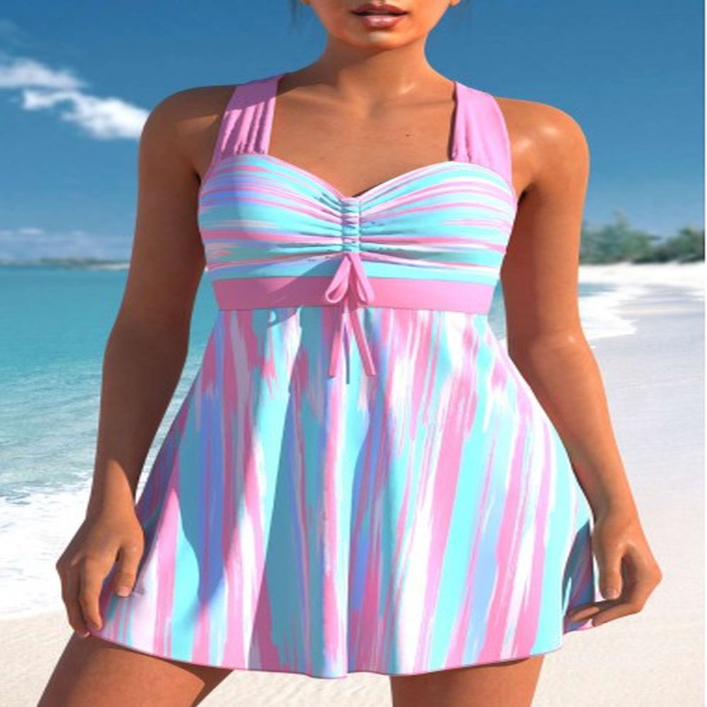 modlily graffiti print light pink striped swimdress top s
