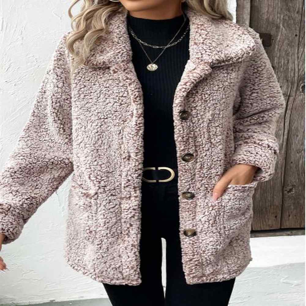 modlily gray brown button long sleeve turn down collar coat