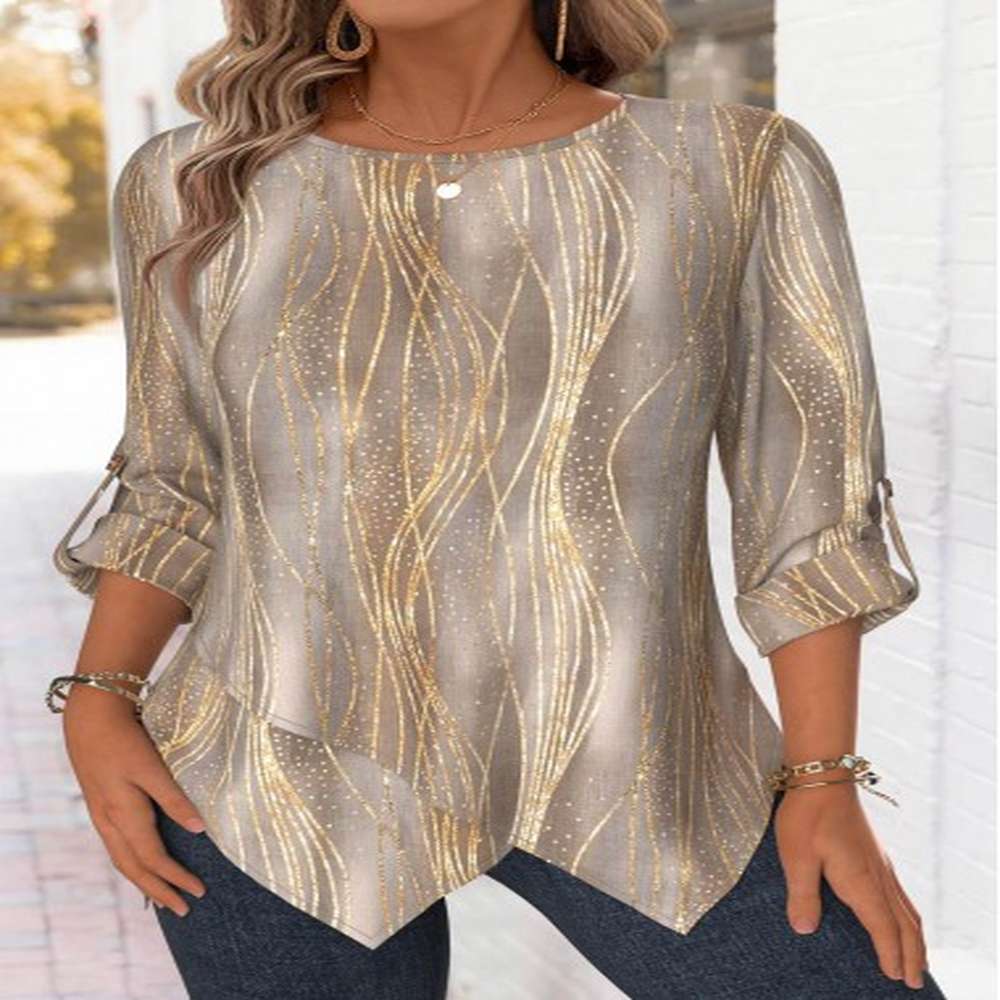 modlily gray brown ombre long sleeve round neck blouse