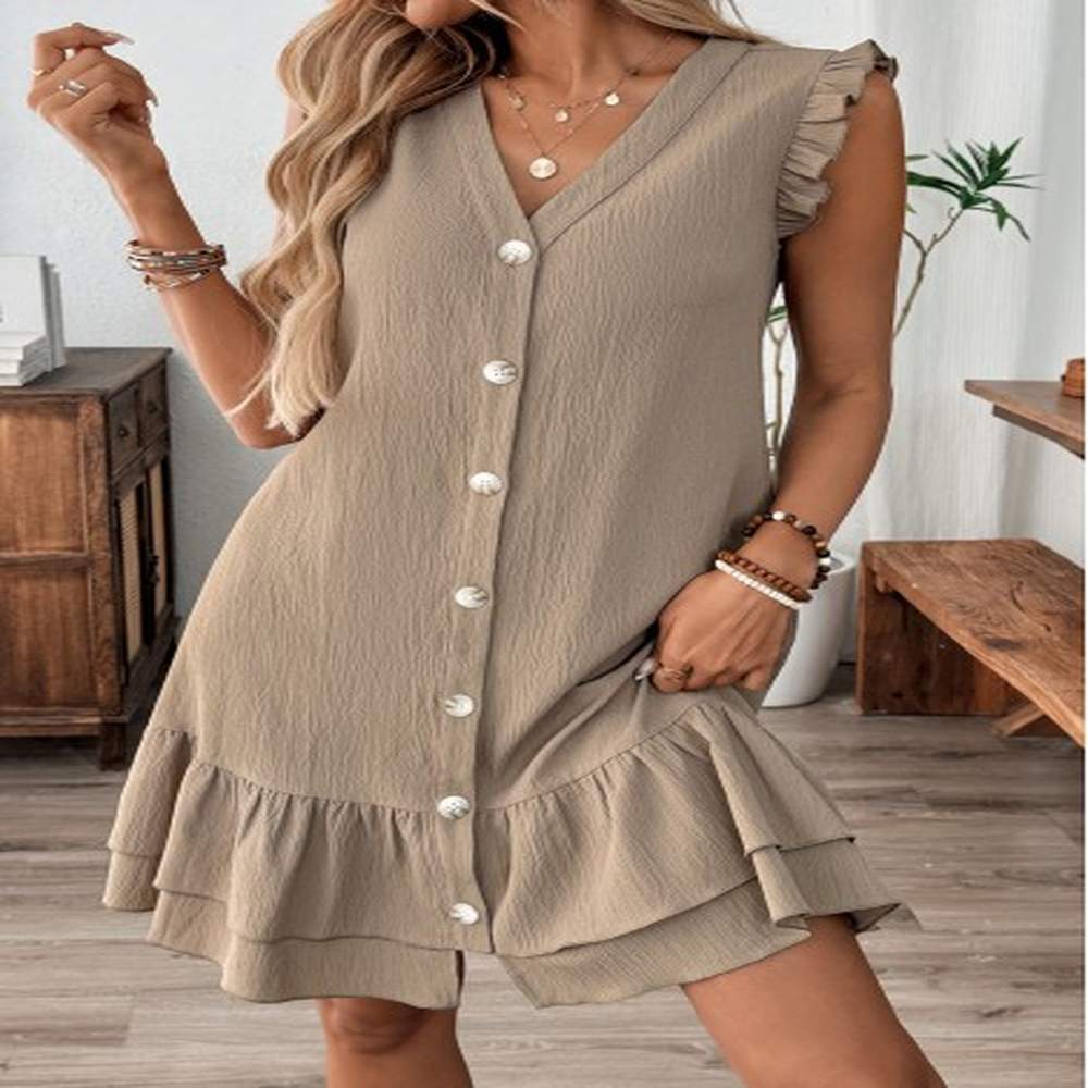 modlily gray brown short sleeve v neck dress xxl