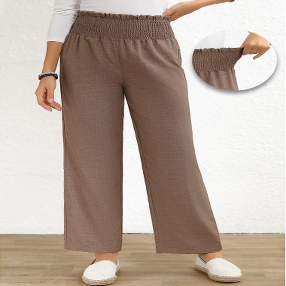 modlily gray brown smocked elastic waist high waisted pants