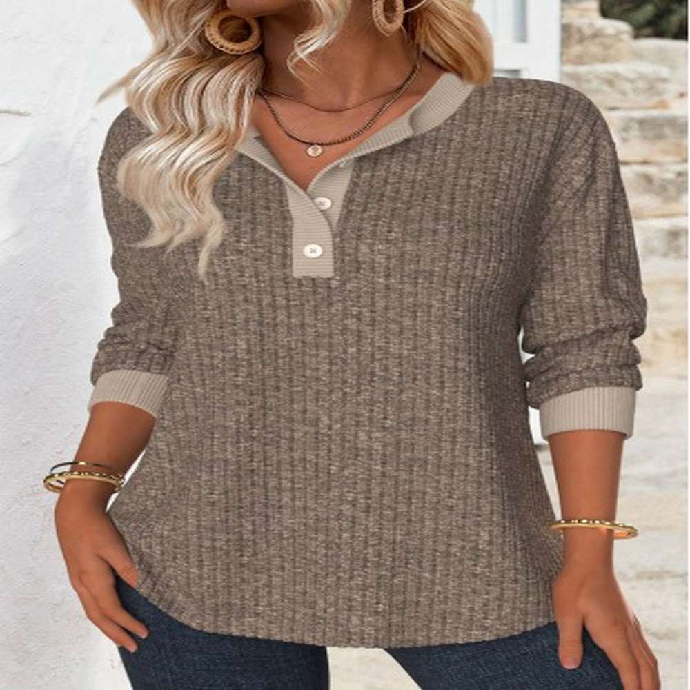modlily gray brown tummy coverage long sleeve split neck sweatshirt