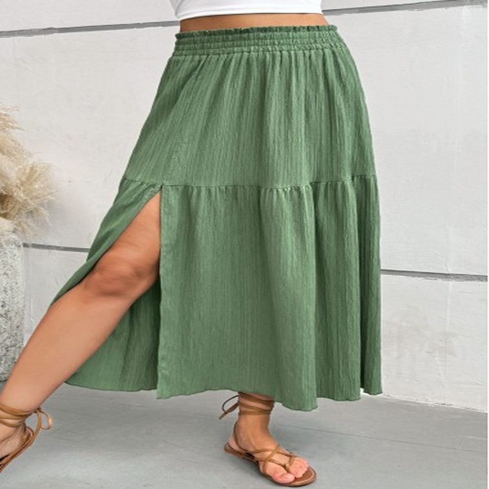 modlily green a line elastic waist maxi skirt xl