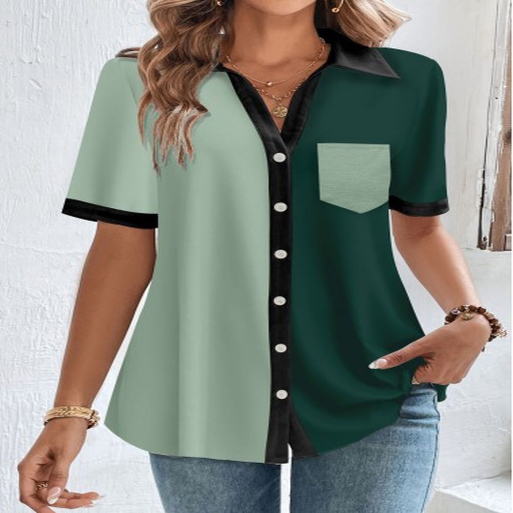 modlily green button short sleeve shirt collar blouse s