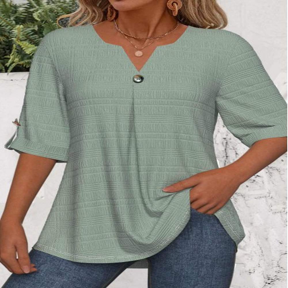 modlily green button sleeve split neck blouse l