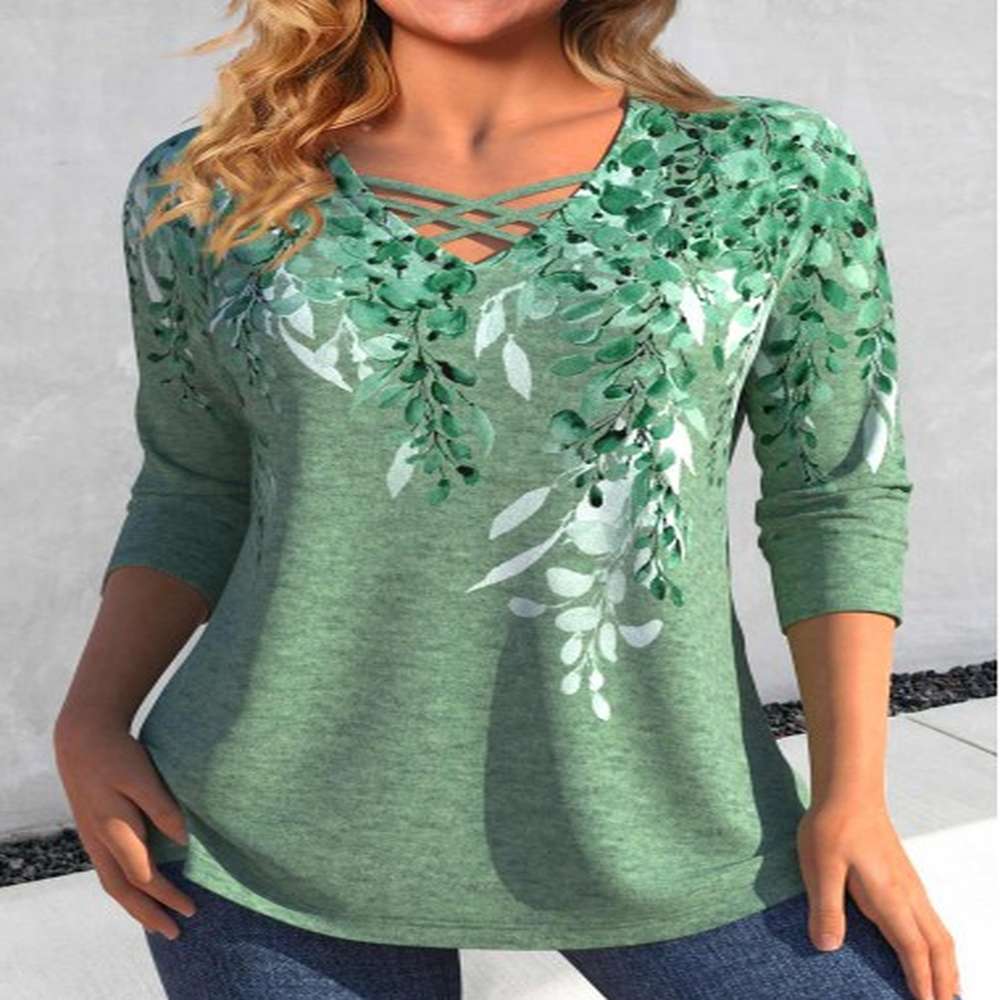 modlily green criss cross plants print t shirt l